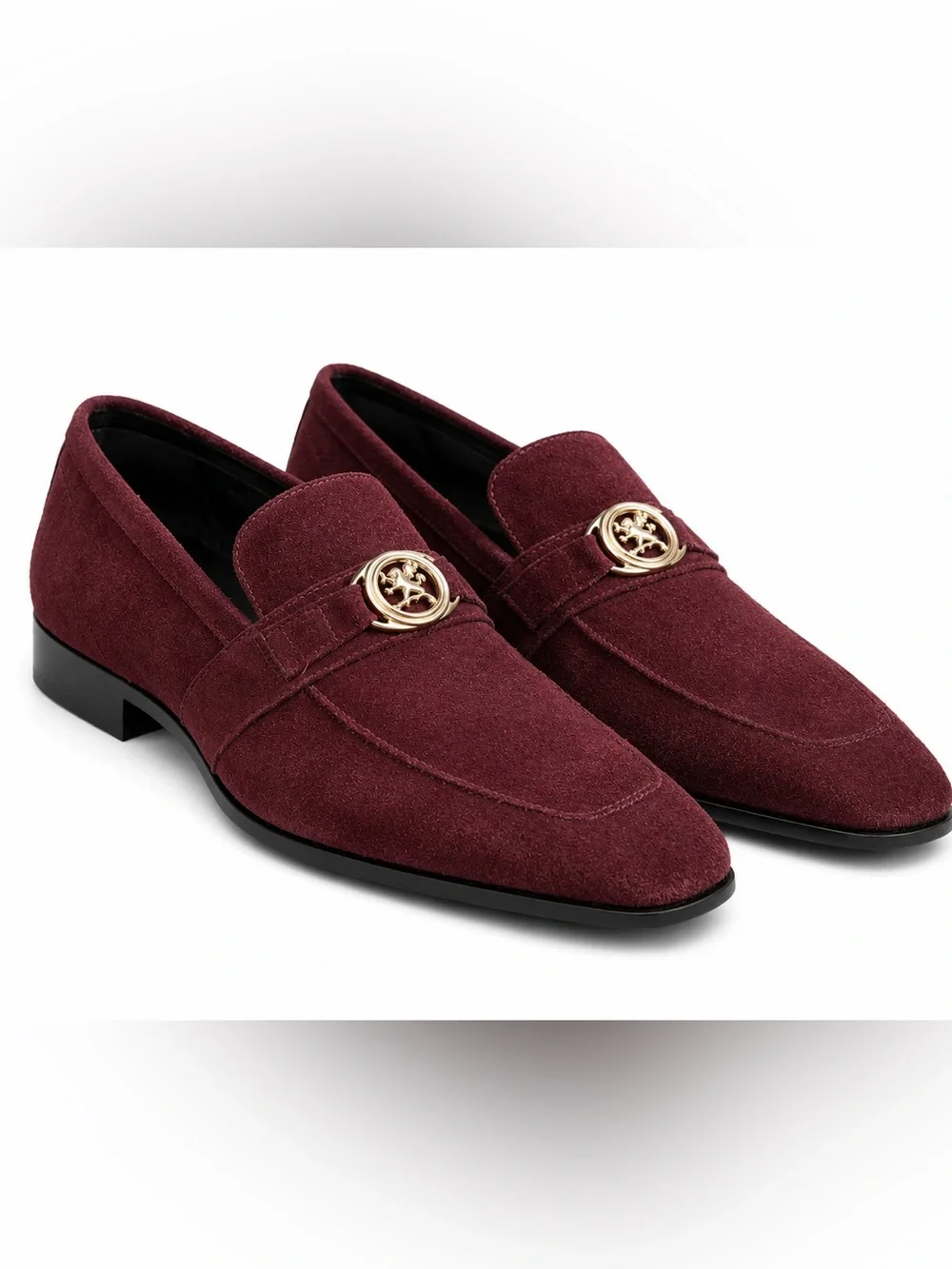 Stacy Adams Men's Burgundy Suede Slip-On Loafers with Gold Medallion